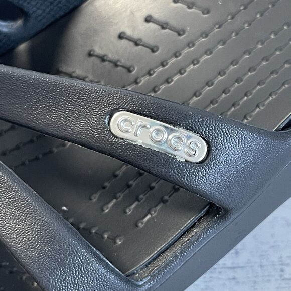 Crocs Rhonda Wedge Sandals Black Women's 8 Strappy Slip On Comfort Shoes - Picture 13 of 13